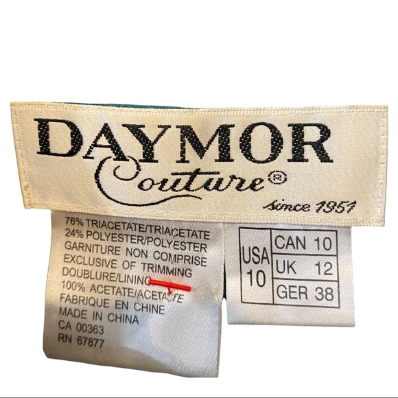 Vintage Daymor Couture teal blazer jacket silk sleeve cuffs size 10 EUC - Picture 3 of 5